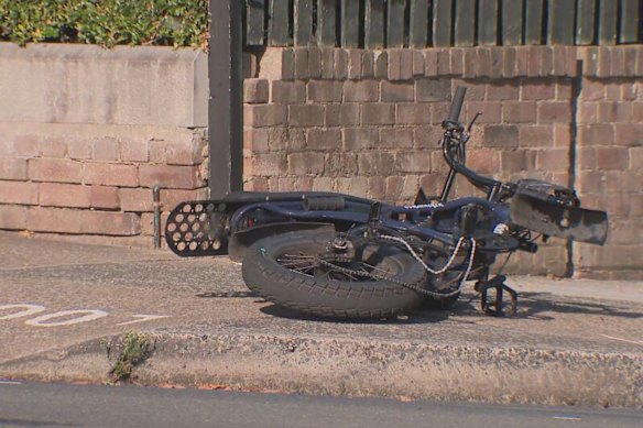 The aftermath of an e-bike crash at Crows Nest on Sydney’s lower north shore.