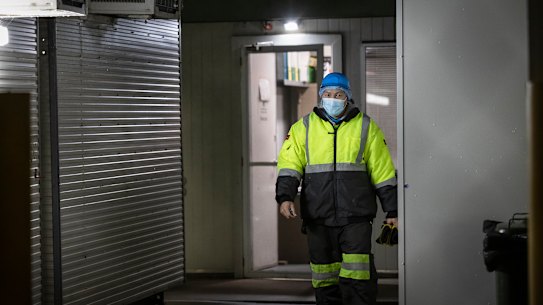 A worker at Midfield Meats abattoir in Warrnambool. 