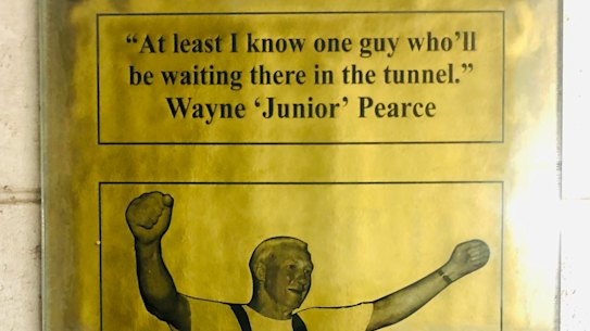 The Laurie Nichols plaque in the tunnel at Leichhardt Oval