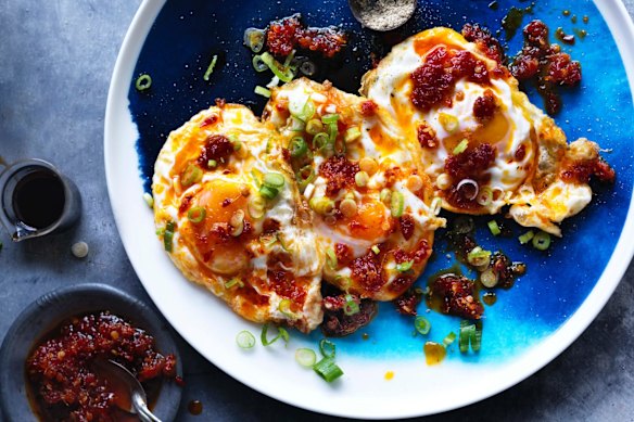 Kylie Kwong's home-style eggs with chilli sauce.