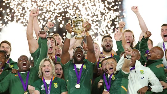 The Springboks celebrate winning the 2019 Rugby World Cup.