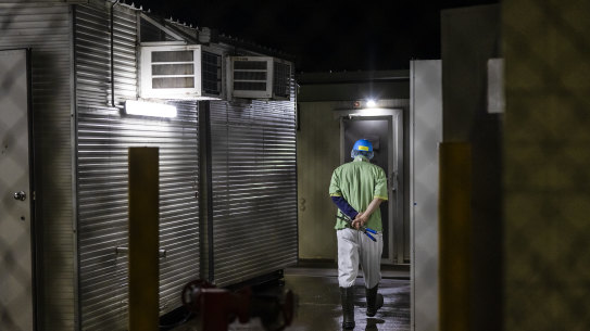 A worker at Midfield Meats.