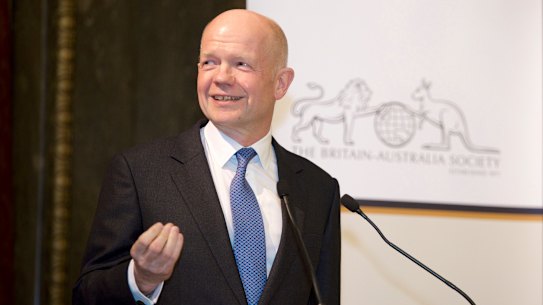Former Conservative leader and President of the Britain-Australia Society William Hague speaking at Australia House.
