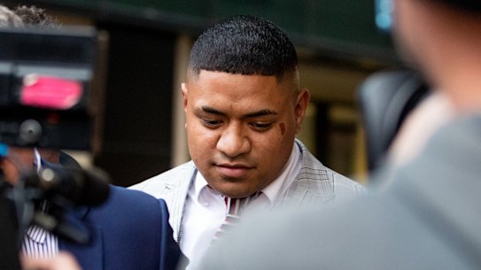 Manase Fainu leaving court after a jury found him guilty of stabbing a Mormon youth leader.