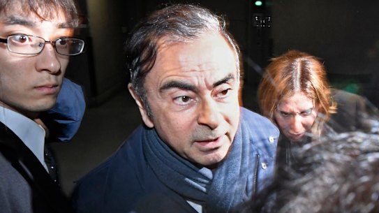 Carlos Ghosn leaves his lawyer's office in Tokyo. 