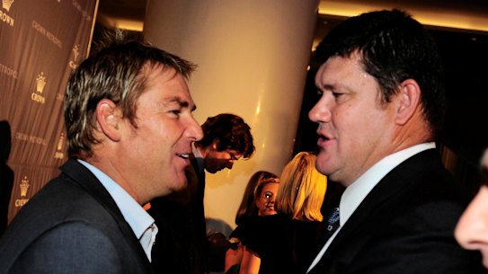Shane Warne and James Packer at the Crown Metropol opening in April 2010.