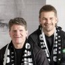 Never forgotten: St Kilda legend Robert Harvey and current player Dan Butler pose in front of a mural of Danny Frawley ahead of “Spud’s Game”.