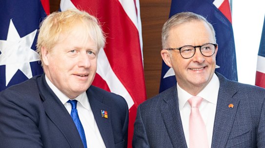 British Prime Minister Boris Johnson meets with Australian Prime Minister Anthony Albanese.