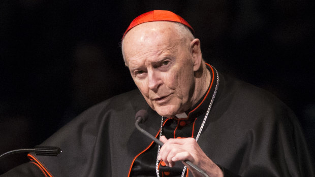Cardinal Theodore Edgar McCarrick speaks during a memorial service in South Bend, Ind. McCarrick was removed from public ministry on June 20.