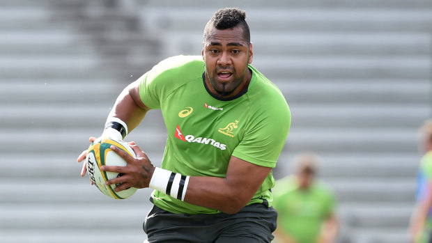 Tough regime: Taqele Naiyaravoro, seen here training with the Wallabies last October, dropped 12 kilos in three weeks in a bid for game time with the Waratahs.