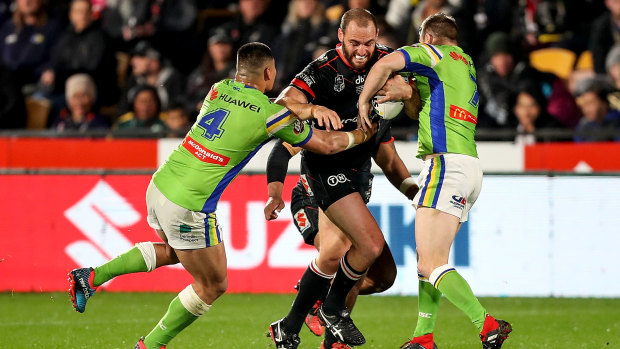 Warriors forward Simon Mannering finished his 300th NRL game on the sideline.