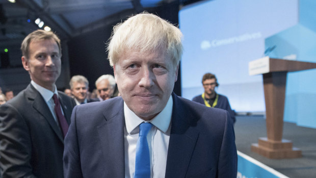 Boris Johnson makes his way to the stage after the announcement of the winner of the Conservative Party leadership. 