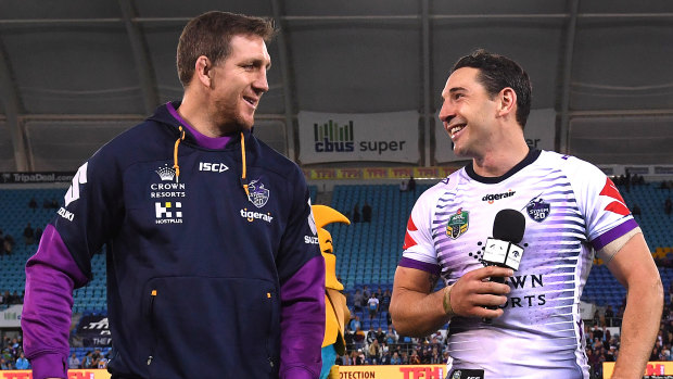 Ryan Hoffman (left) and Billy Slater of the Storm are both retiring at the end of the season. 