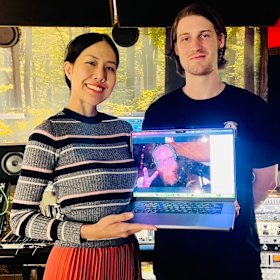 Peranya Visitchantaragoon and fellow producer Jordan Bain recorded the film scores in the studio, collaborating online with The White Lotus’s composer, Cristobal Tapia de Veer (pictured on the laptop.)