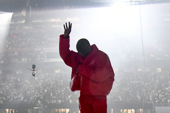 Kanye West (now known as Ye) onstage during a Donda listening event last July.