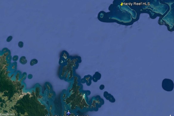 Google Maps image of the proximity of Hamilton Island Airport to Hardy Reef pontoon.