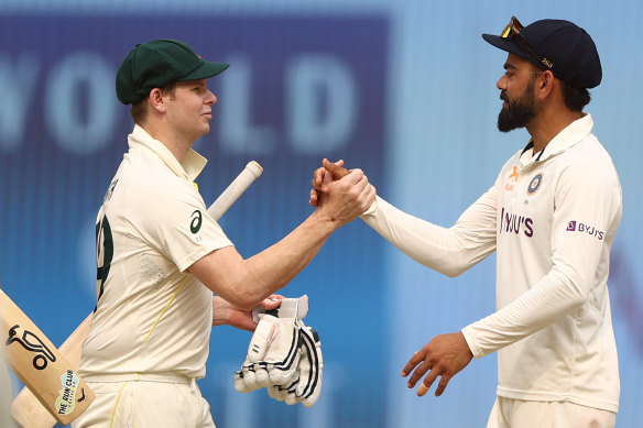 Steve Smith with Virat Kohli during Australia’s tour of India this year.