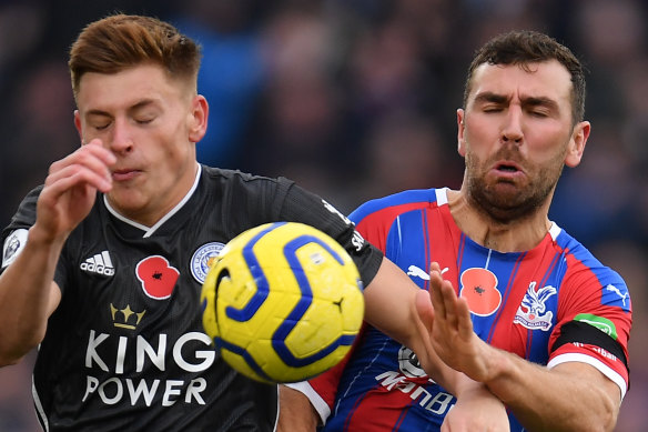 Harvey Barnes for Leicester and James McArthur for Palace challenge for the ball.