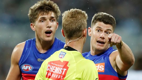 Careful: The Lions’ Dayne Zorko exchanges words with a field umpire last year.