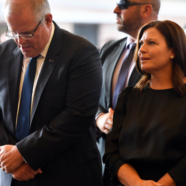 Prime Minister Scott Morrison and his wife Jenny during a Good Friday church service.