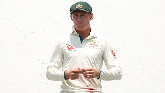 Marnus Labuschagne walks back onto the field in Galle.