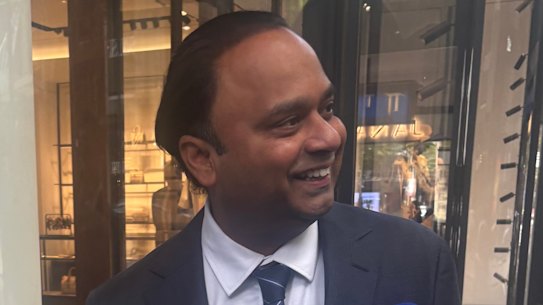 Dinesh Gourisetty arrives at Liberal Party HQ before being preselected.