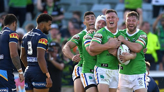 Jack Wighton enjoys himself against the Titans. 