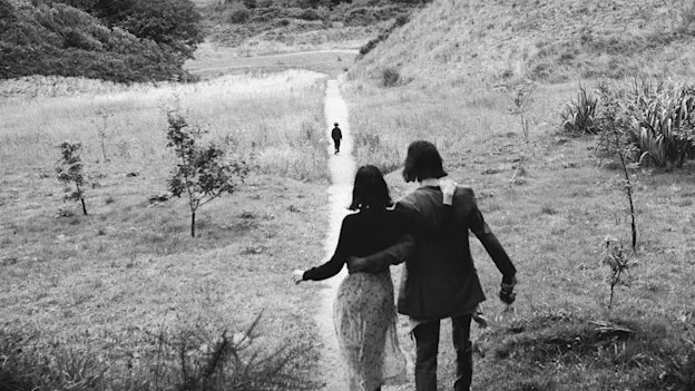 Susie Bick, Nick Cave and Luke Cave in Ireland, 1998. 
