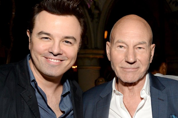 Executive Producer Seth MacFarlane, actor Patrick Stewart and writer Jonathan Ames attend the STARZ’ “Blunt Talk” series premiere on August 10, 2015.