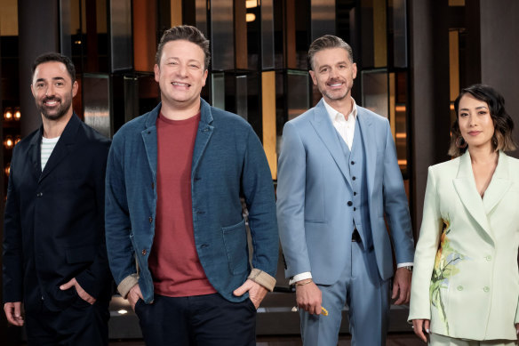 Celebrity chef Jamie Oliver (second from left) joins the judges on episode one.