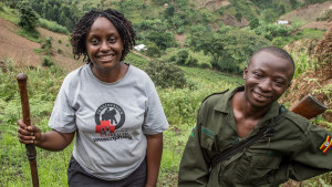 Dr. Gladys Kalema-Zikusoka and a ranger track gorillas in Bwindi Impenetrable National Park.