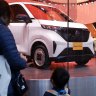 A Nissan electric vehicle displayed inside the company’s Ginza showroom in Tokyo.