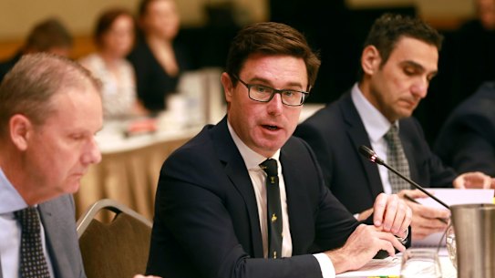 Federal Water Minister David Littleproud at the ministerial council of Basin States in Brisbane on Tuesday.