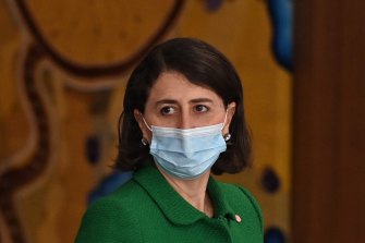 NSW Premier Gladys Berejiklian arriving for today’s press conference.