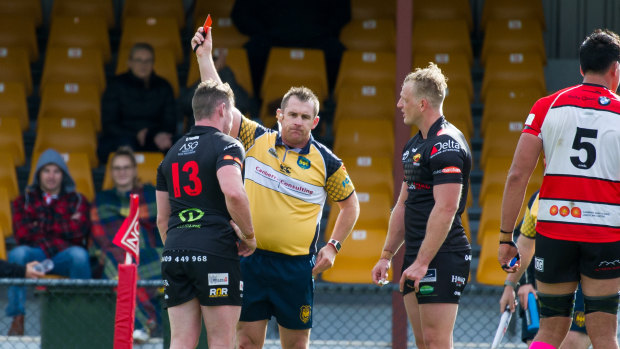 Eagles' Matt Hawke is sent off.