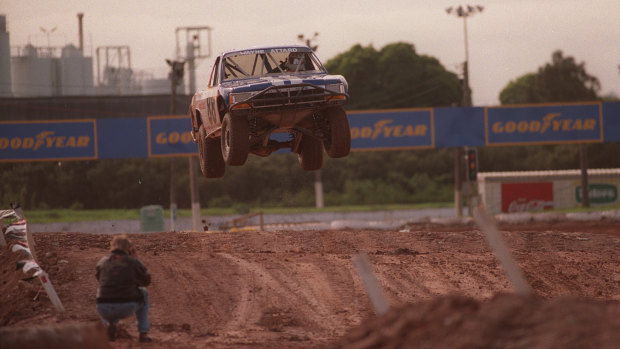 Wayne Attard goes over a jump at the Parramatta Speedway.