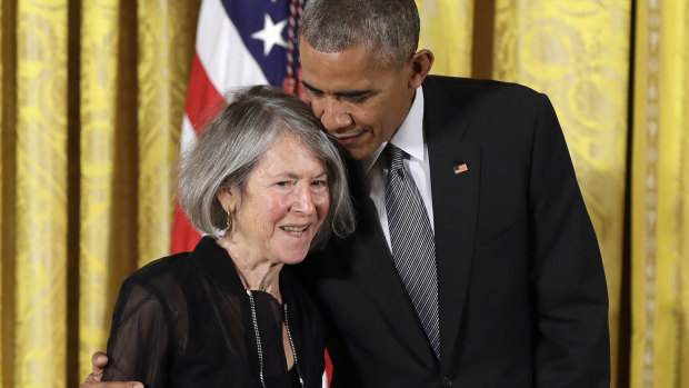 Then-US president Barack Obama with poet Louise Gluck, pictured in 2016. Gluck has won the 2020 Nobel prize in literature.