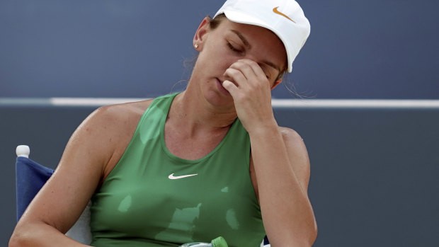World No.1 Simona Halep shows her frustration.