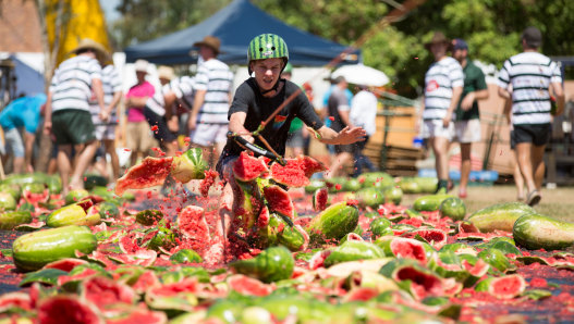Chinchilla Melon Festival attendees revel in the watermelon skiing.