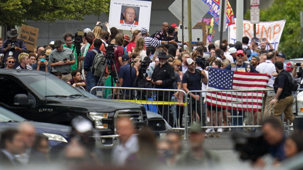 People gather for Donald Trump’s arrival at the Federal Court in Washington this week.