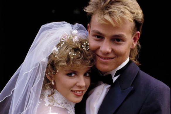 Kylie Minogue and Jason Donovan, who famously played Charlene and Scott in Neighbours.