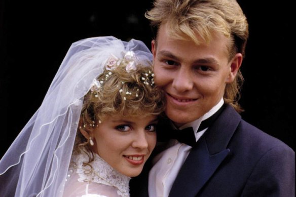 There'll be none of that: Scenes such as the 1987 wedding of Scott (Jason Donovan) and Charlene (Kylie Minogue) will not be allowed as Neighbours resumes production.