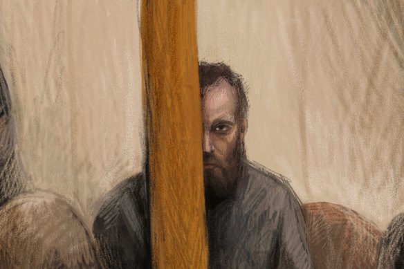 A sketch of Brendan Nugent in Wangaratta Magistrates’ Court on Wednesday. 