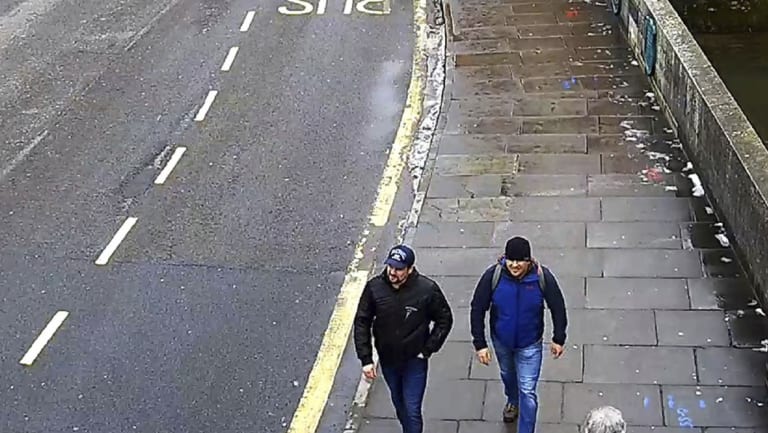 Just two guys out looking for some nice historic cathedrals. Ruslan Boshirov and Alexander Petrov walk on Fisherton Road, Salisbury on March 4, 2018.