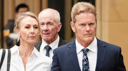 Craig McLachlan arrives at the Supreme Court on Monday with his wife Vanessa Scammell.