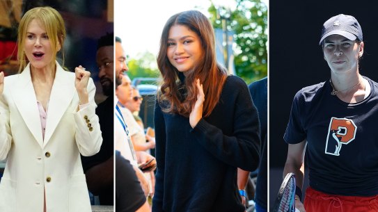 Nicole Kidman at the 2023 US Open; Zendaya at the 2022 US Open; Ajla Tomljanovic at an Australian Open training session.