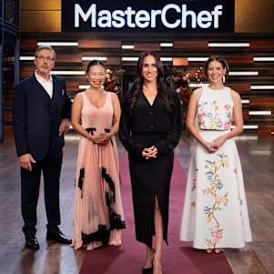 Meghan makes her mark on MasterChef, alongside judges Jean-Christophe Novelli, Poh Ling Yeow and Sofia Levin.