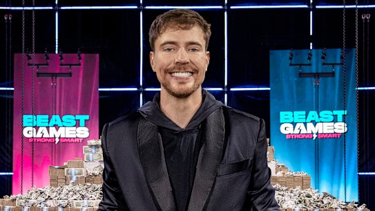MrBeast (também conhecido como Jimmy Donaldson), dando tudo de si em seu reality show Beast Games.