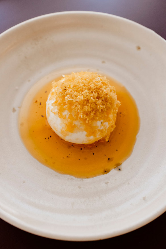 Burrata with fermented chilli oil, bottarga and lemon.
