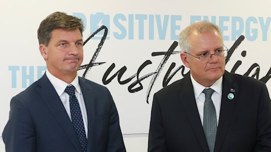Angus Taylor and Scott Morrison at the United Nations climate summit in Glasgow last year.